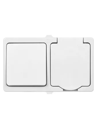 Блок (горизонтальный) выключатель 1-кл. + розетка 2П+З с з/ш БКВР IP54 белый "Вуокса" TDM