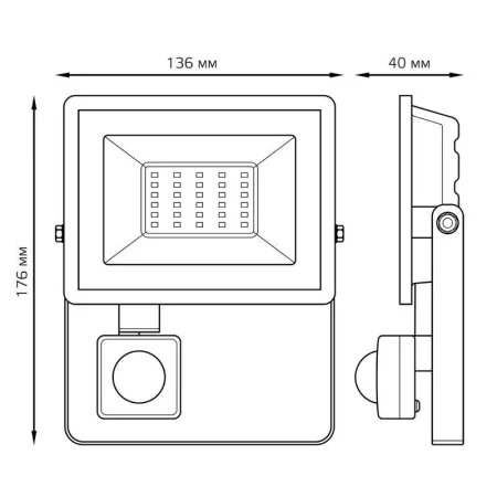 Прожектор светодиодный Elementary 30Вт 6500К IP65 2100лм 175-265В ДО с датчиком движения черн. GAUSS 628511330