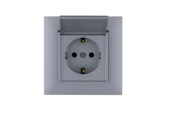 Розетка 1-м с крышкой Karea RIZZ STAR с заземл. сер. Makel 88065029