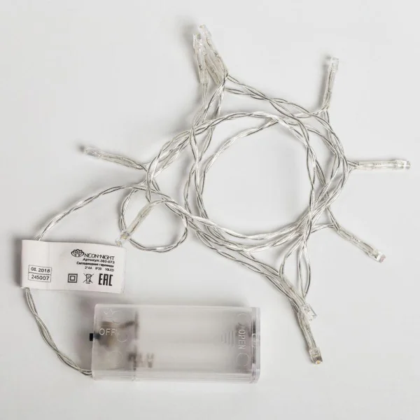 Гирлянда светодиодная универсальная 1.2м 10LED тепл. бел. 0.1Вт IP20 провод ПВХ прозр. элементы питания 2хAA (не в компл.) Neon-Night 303-073