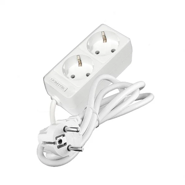 Удлинитель 2х1.5м с заземл. 16А IP20 3.5кВт ПВС 3х1 бел. DOMTOK 2384