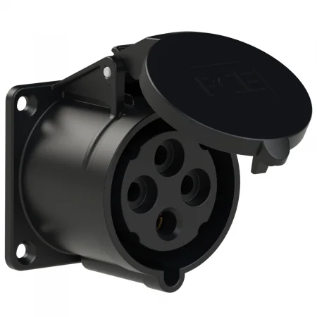 324-6x PCE Розетка встраиваемая 32А/400V/3P+E/IP44, черная, фланец 70x70
