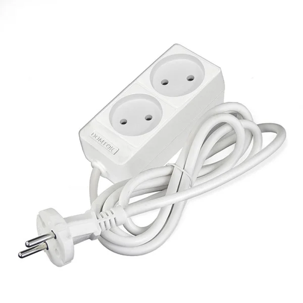 Удлинитель 2х1.5м без заземл. 10А IP20 2.2кВт ПВС 2х1 бел. DOMTOK 2344