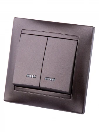 Выключатель 2 кл. с подсветкой 10А шоколад "Лама" TDM