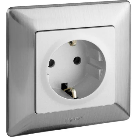Механизм розетки 1-м СП Valena Life 16А IP2X 250В 2К+З с лиц. панелью безвинт. зажимы алюм. Leg 753621