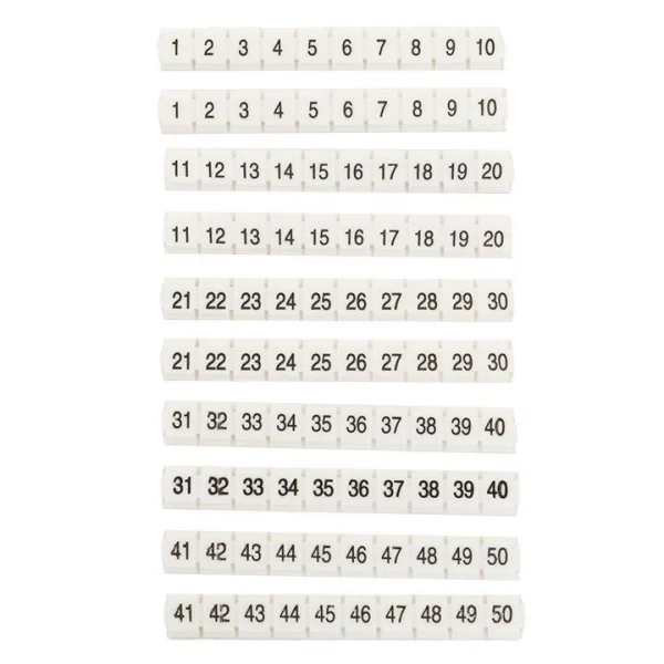 Маркеры для ST/Push-in 2.5 с нумерацией 1-50 для крепления сбоку (уп.100шт) EKF zb-st-2.5-nlpe-1-50
