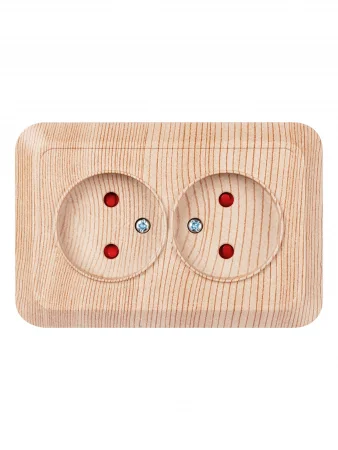 Розетка угловая двойная 2П открытой установки с з/ш IP20 250В 10А сосна "Ладога" TDM