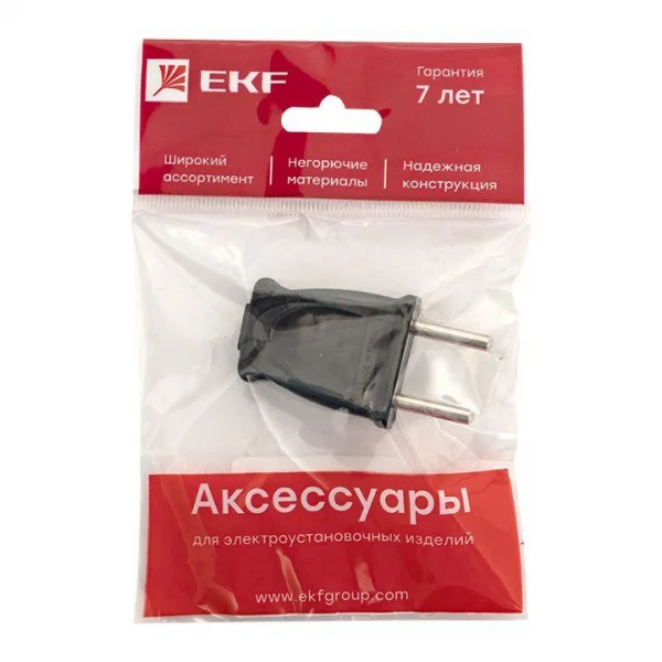 Вилка плоская 10А 250В без заземл. черн. PROxima EKF EKF AVP10-30-rpl