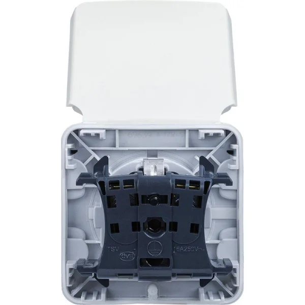 Розетка 1-м СП Plexo 16А IP55 2P+E с заземл. с крышкой немецк. стандарт винтов. клеммы механизм бел. Leg 069639
