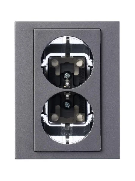 Розетка 2-м СП Levit 16А IP40 с заземл. защ. шторки сталь/дым. черн. ABB 2CHH223457C6069