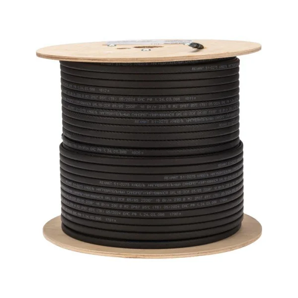 Кабель греющий (нагрев.) саморег. SRL16-2CR экранированный 16Вт/м 0.88кв.мм/105м 200м Rexant 51-0275