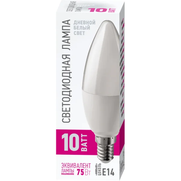 Лампа светодиодная 90 115 OLL-C37-10-230-6.5K-E14-PROMO 10Вт свеча 6500К E14 220-240В ОНЛАЙТ 90115