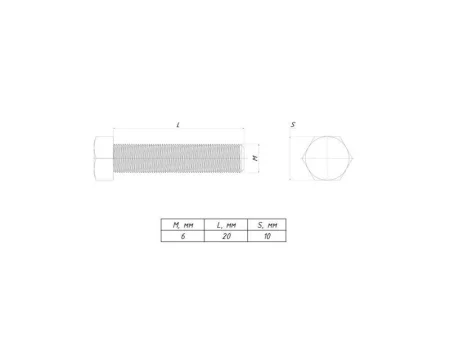 Болт с шестигранной головкой М6х20 TDZ (уп.100шт) EKF b6grm6x20-TDZ