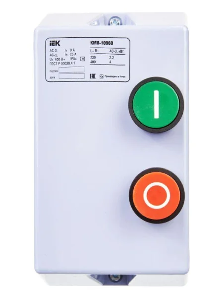 Контактор КМИ-10960 9А 380В/АС3 IP54 IEK KKM16-009-380-00