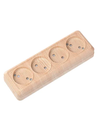 Розетка 4-х местная горизонтальная 2П открытой установки IP20 10A с з/ш сосна "Ладога" TDM