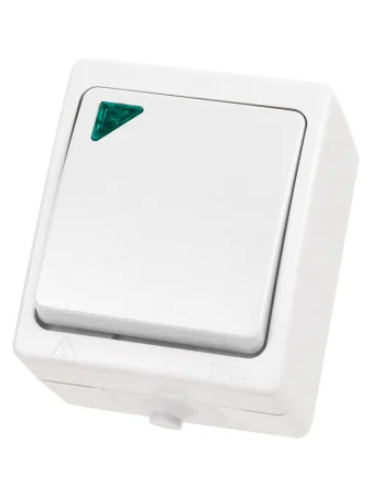 Выключатель 1-кл. с подсветкой открытой установки IP54 10А белый "Вуокса" TDM