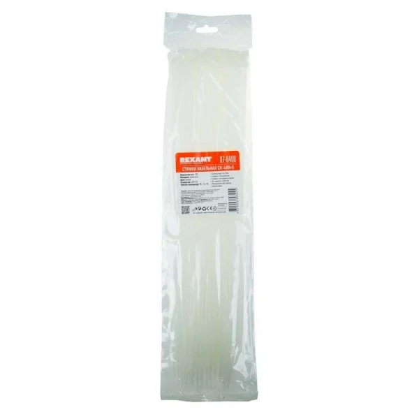 Хомут кабельный 4.8х400 нейл. бел. (уп.100шт) Rexant 07-0400