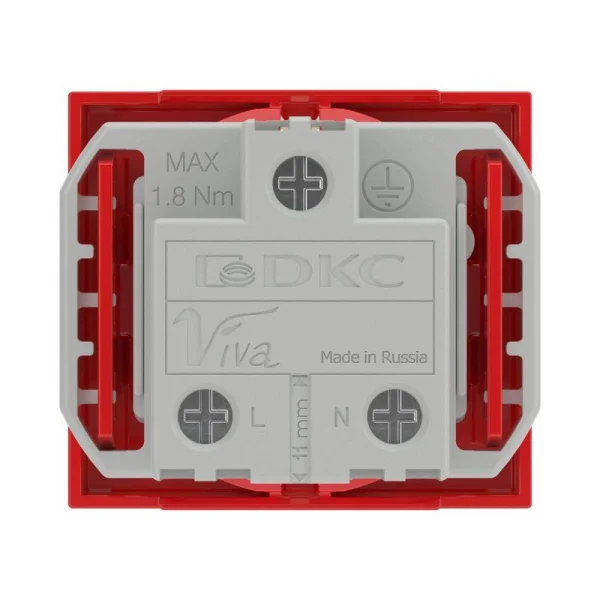 Розетка 1-м 2мод. Viva 16А IP20 2P+E с заземл. защ. шторки красн. DKC 45015