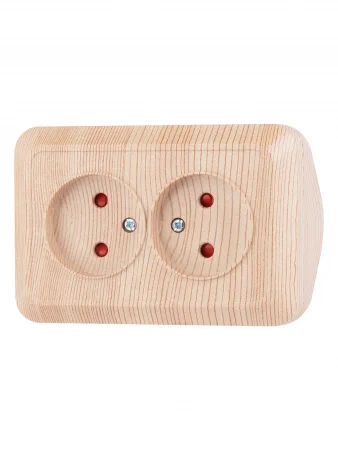 Розетка угловая двойная 2П открытой установки с з/ш IP20 250В 10А сосна "Ладога" TDM