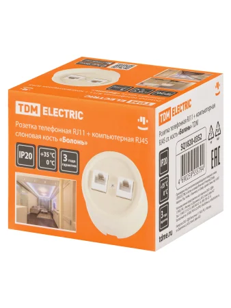 Розетка телефонная RJ11 + компьютерная RJ45 сл. кость «Болонь» TDM