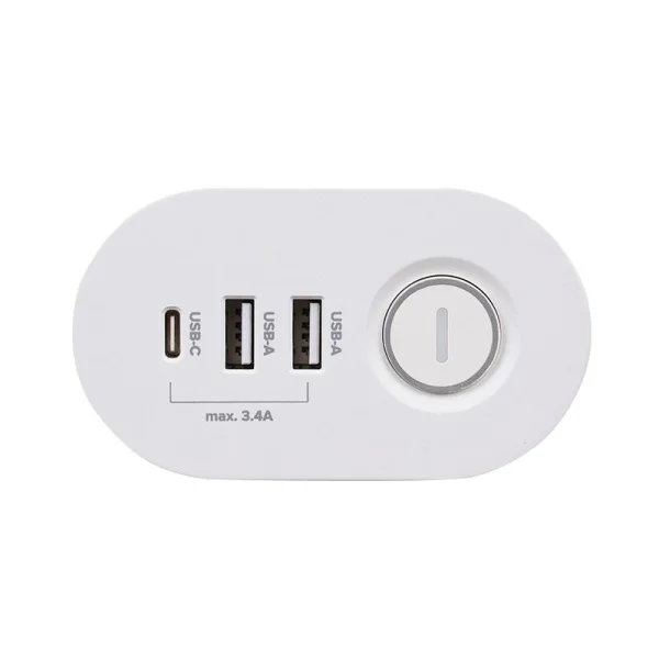 Удлинитель 3х1.5м на струбцине с заземл. с выкл. 3 USB выхода (2А+1С) IP20 ПВС 3х1 ETD-03U-150-wh (3х1.5) бел. JAZZway 5059535