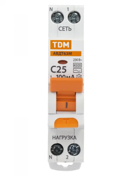 АВДТ 63М 2P(1P+N) C25 100мА 4,5кА тип АС TDM