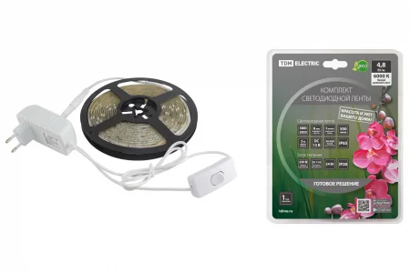Комплект светодиодной ленты SMD2835-60 LED/м-12 В-4,8 Вт/м-IP65-6000 К (5 м), 24 Вт TDM
