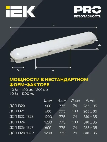 Светильник ДСП 1322 40Вт 5000К IP65 1200мм пласт. сер. IEK LT-DSP0-1322-040-50-K01