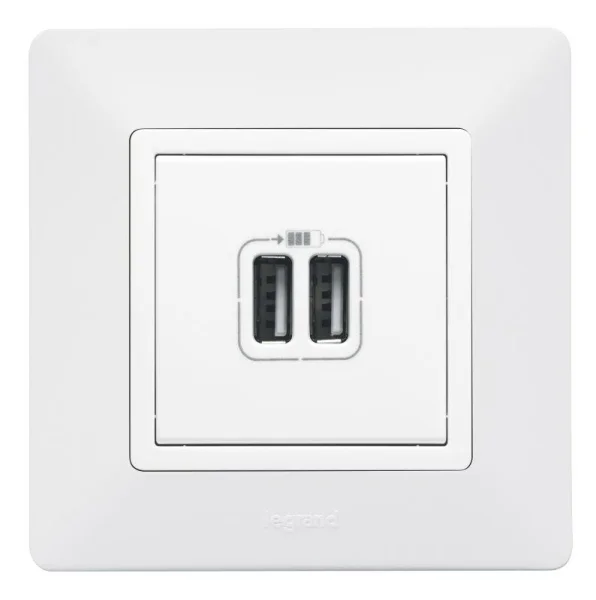Розетка USB 2-м Valena Life 240В/5В 2400мА с лицев. панелью механизм бел. Leg 753412