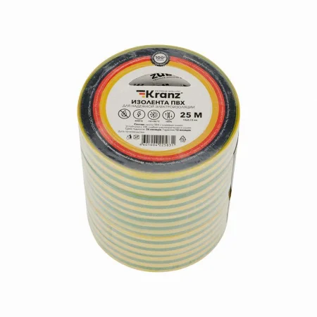 Изолента ПВХ 0.13х19мм 25м желт./зел. (уп.5шт) Kranz KR-09-2207