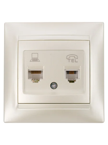 Розетка телефонная RJ11 + компьютерная RJ45 перламутр "Лама" TDM