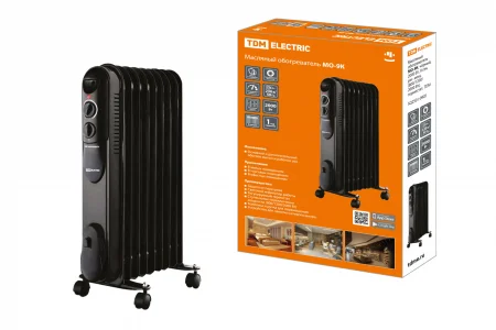 Масляный обогреватель МО-9К, чёрный, 2000 Вт, 9 сек, рег. мощ. (800/1200/2000 Вт), термостат, TDM
