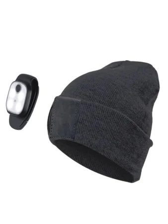 Шапка с фонариком 215х205х5 черн. (фонарь 68х40х23мм снимается и крепится в другое место; аккум. 3.7В/300мА.ч) 3 режима свечения+функция  SOS Космос KOCHat2_black