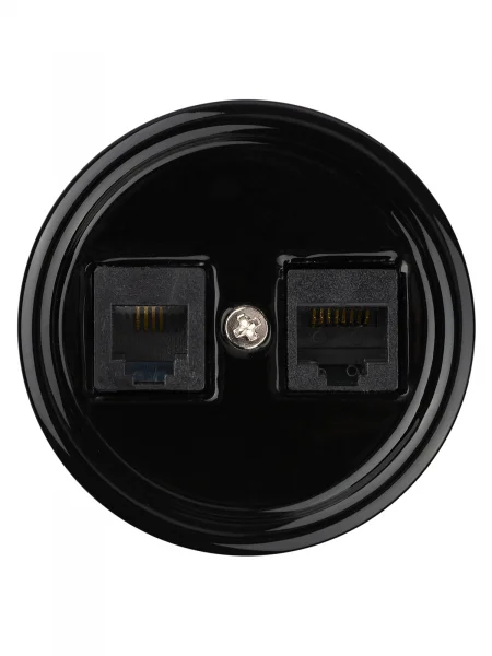Розетка телефонная RJ11 + компьютерная RJ45 черная «Болонь» TDM