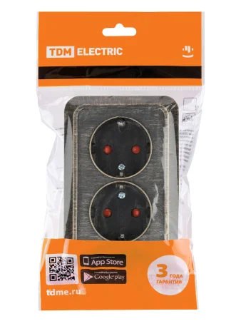 Розетка угловая двойная 2П+3 открытой установки с з/ш IP20 250В 16А бронза "Ладога" TDM