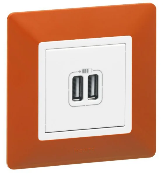 Розетка USB 2-м Valena Life 240В/5В 2400мА с лицев. панелью механизм бел. Leg 753412