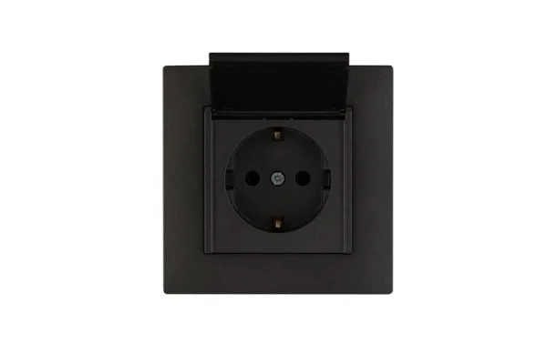Розетка 1-м с крышкой Karea RIZZ STAR с заземл. дым. металлик Makel 88050029