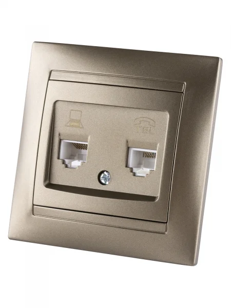 Розетка телефонная RJ11 + компьютерная RJ45 бронза "Лама" TDM