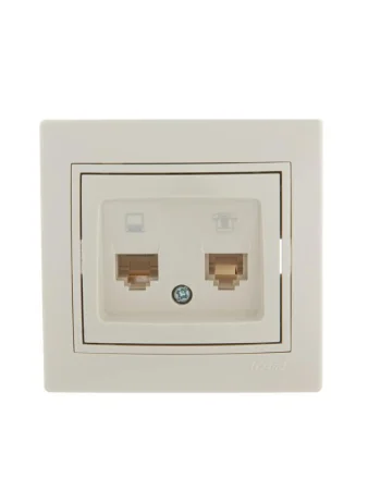 Розетка компьютерная + телефонная 2-м СП Mira RJ45 + RJ11 крем./крем.. LEZARD 701-0303-143