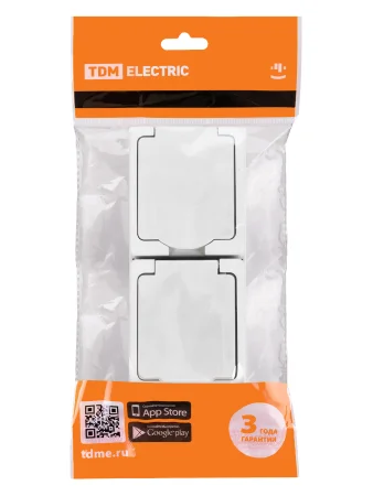 Розетка двойная 2П+З (вертикальная) открытой установки IP54 16А белая "Вуокса" TDM