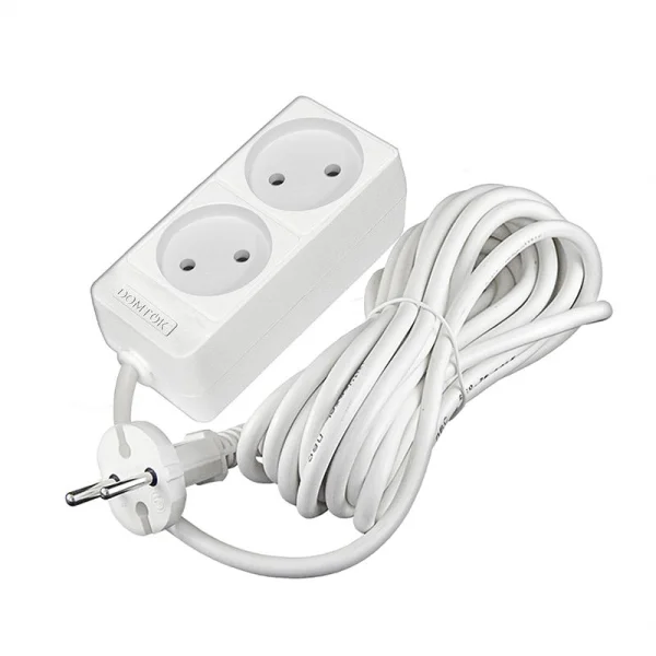 Удлинитель 2х5м без заземл. 10А IP20 2.2кВт ПВС 2х1 бел. DOMTOK 2347