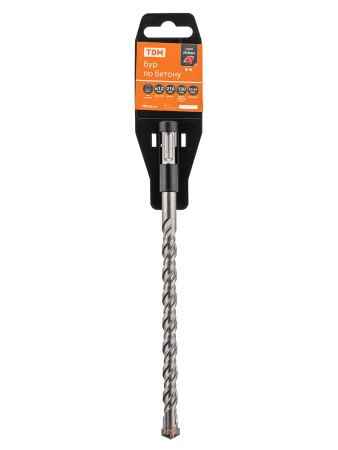 Бур по бетону, 12×210×150 мм, SDS-Plus, 4 резца, пластиковый держатель, 1 шт, "Рубин" TDM