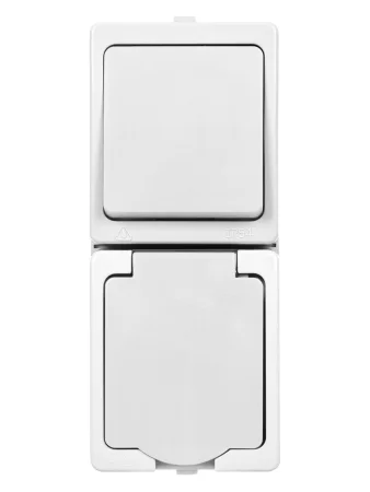 Блок (вертикальный) выключатель 1-кл. + розетка 2П+З с з/ш БКВР IP54 белый "Вуокса" TDM