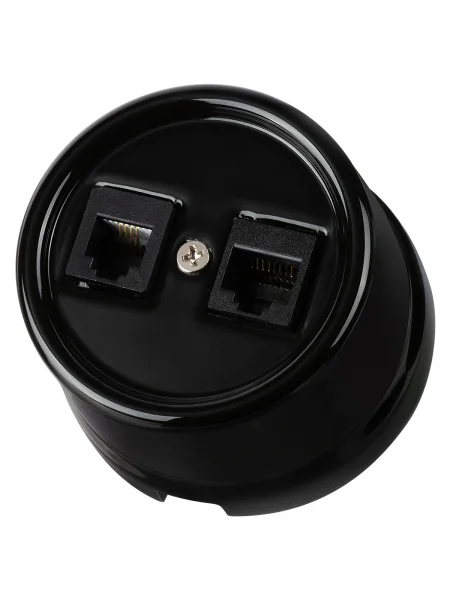 Розетка телефонная RJ11 + компьютерная RJ45 черная «Болонь» TDM