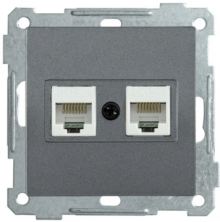 Розетка компьютерная 2-м СП Bolero РК10-2-Б RJ45 кат.5E механизм антрацит IEK EKB25-K95