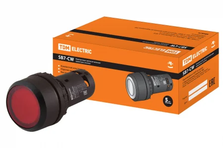 Кнопка SB7-CW3462-220V(LED) d22мм, 1р красная TDM
