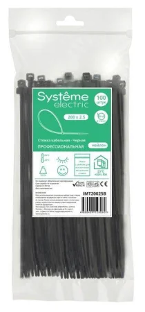 Стяжка кабельная 200х2.5 черн. (уп.100шт) SE IMT20025B