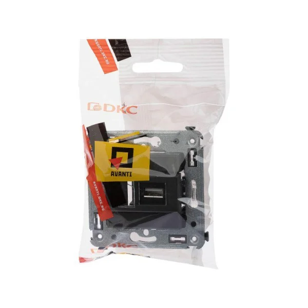 Розетка USB 2.0 1-м СП Avanti "Черный матовый" тип А-А DKC 4412403