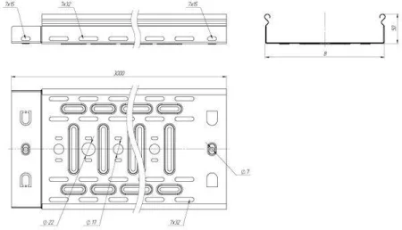 Лоток листовой перфорированный 50х100 L3000 0.55мм EKF L5010001-0.55