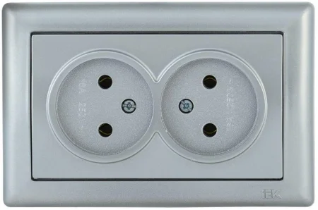Розетка 2-м СП Bolero РС20-1-0-БС 10А IP20 без заземл. механизм серебр. IEK ERB20-K23-10
